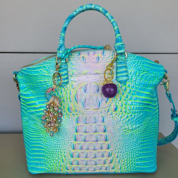 Colorful Peacock Crystal Rhinestone Gold Tone Metal Purse Charm and Key ring - Picture 2 of 9